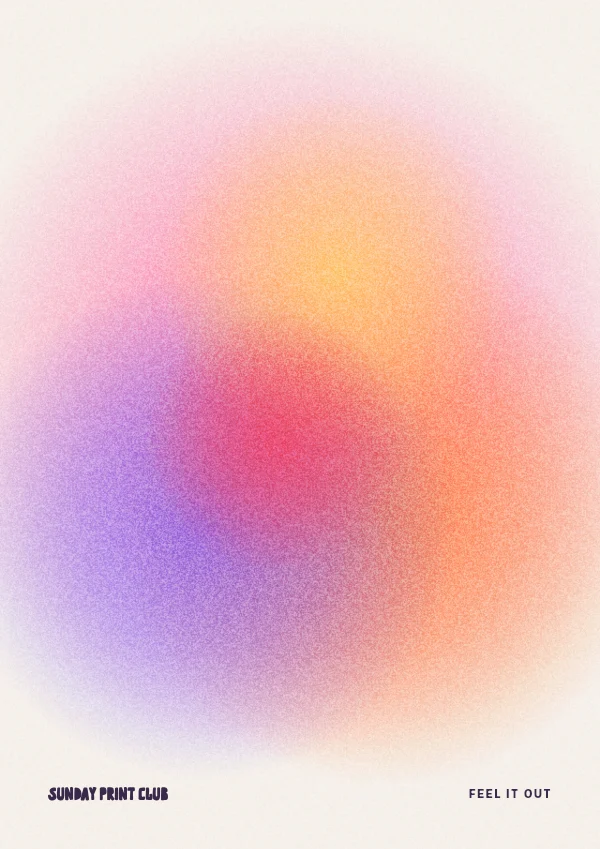 Aura 03 print: a soft grainy gradient of pink, orange and violet on a pale background
