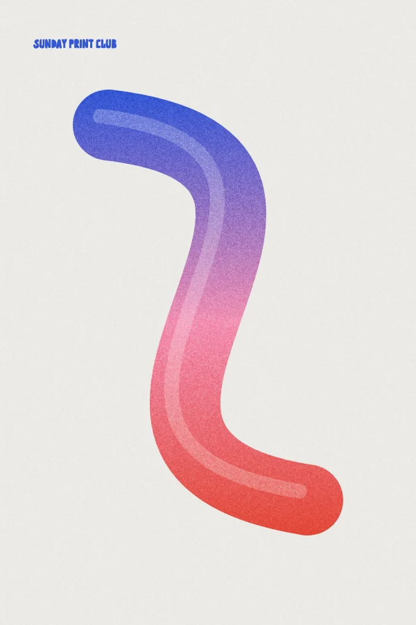 Keep Going print: a thick S-shaped ribbon fading from blue to pink to red on a pale gray background